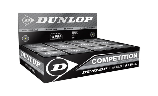 Dunlop Squash Balls Competition Yellow, 12 Balls, for Beginners and Advanced Players ? slow speed