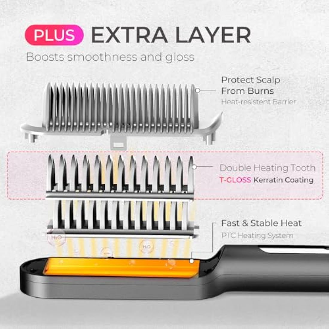 TYMO Hair Straightener Comb Plus - Hair Straightening Brush & Iron with Nano Titanium Coating for Even Heat, 9 Temperature Settings & LED Screen, Professional Hair Tools for Styling