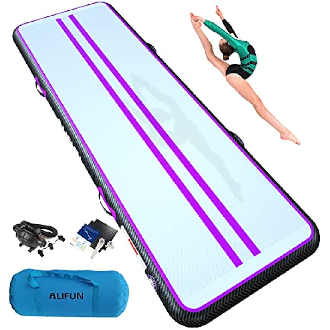 ALIFUN Inflatable Air Tumbling Mat Gymnastics Tumble Mat 6FT 10FT 13FT 16FT 20FT Training Mat Thick 10CM 20CM with Electric Air Pump
