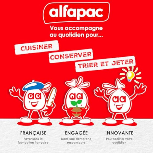 Alfapac - Bin Liners with Drawstring - Heavy Duty - Recyclable Packaging Sorting (excluding Glass) - 76% Recycled and 15% Vegetable - Made in France - 10 x 50L, Green
