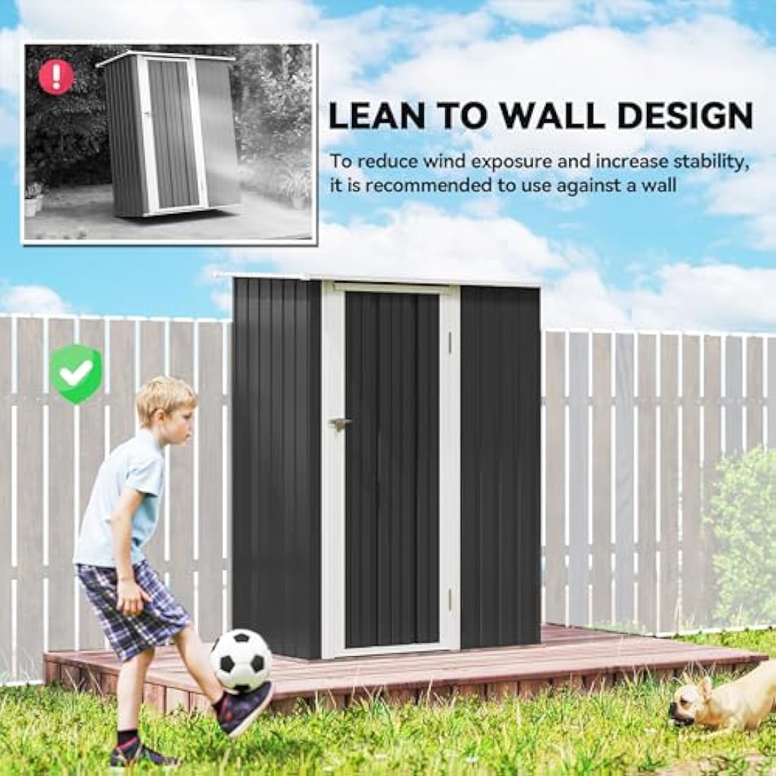 Outsunny 5ft x 3ft Metal Garden Storage Shed, Outdoor Tool Shed with Sloped Roof, Lockable Door for Tools, Equipment, Grey