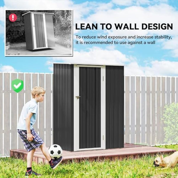 Outsunny 5ft x 3ft Metal Garden Storage Shed, Outdoor Tool Shed with Sloped Roof, Lockable Door for Tools, Equipment, Grey