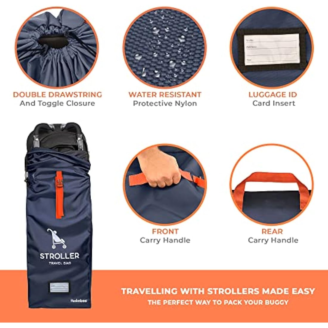Huckaboo Stroller Travel Bag - Umbrella Stroller Buggy Travel Bag for Airplane, Navy