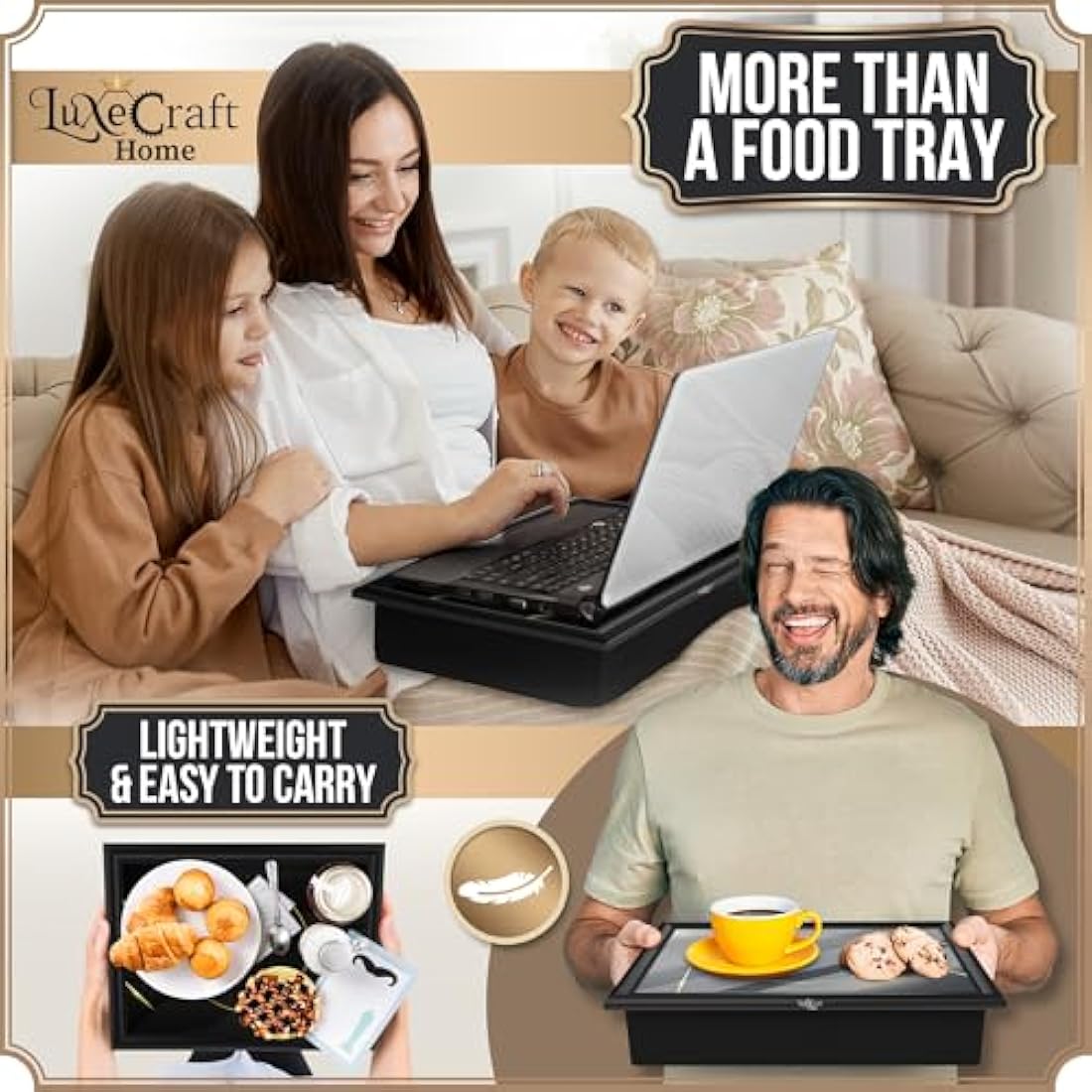 Empire Lap Tray with Bean Bag Cushion – Wooden Soft Padded Lap Tray with Cushion for Eating, Drinking & Laptop – Ideal for Breakfast, Dinner, Snacks & Work – Comfortable, Portable with Sturdy Design