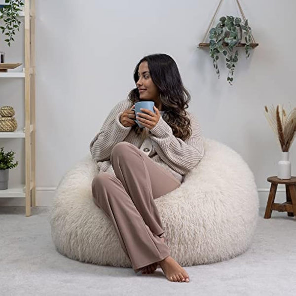 icon Kingston Faux Fur Bean Bag, Mongolian Fur, Large Adult Bean Bag Chair with Filling Included, Comfy Chair, Living Room Furniture, Bedroom Furniture