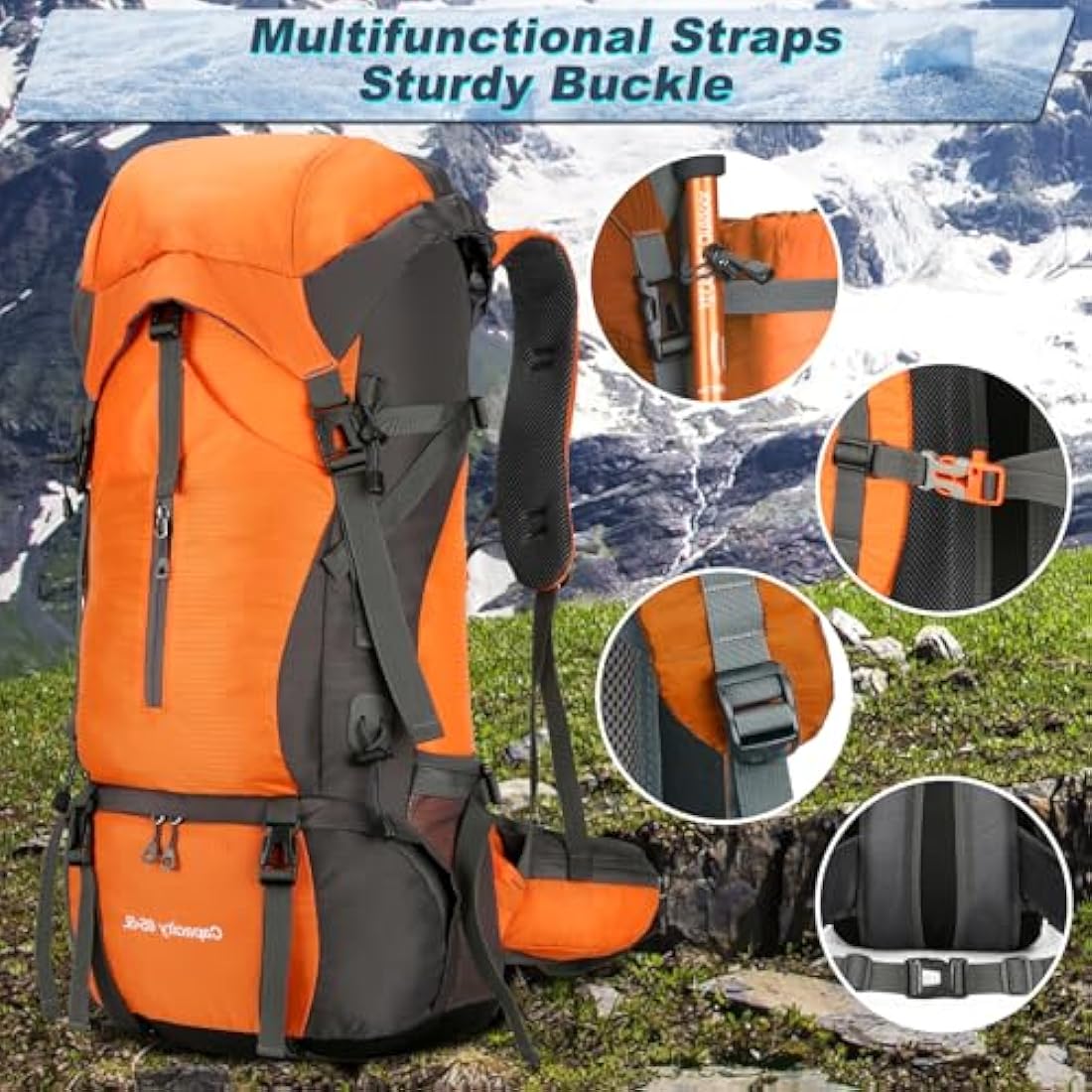 Durable 70L Hiking Camping Backpack with Waterproof Rain Cover, Lightweight Outdoor Sport Travel Daypack 65L+5L Rucksack for Climbing Touring Ultralight High-Capacity for Men and Women