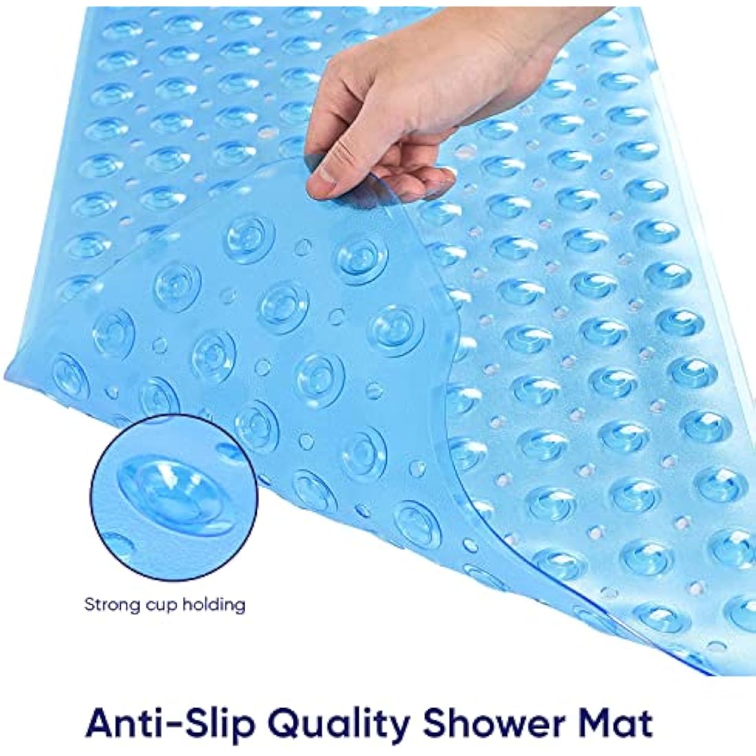 MOONLIGHT20015 Shower Bath Mat Non Slip Anti Mould & Mildew with Strong Suction Cups Grip and Drain Holes Soft Rubber Shower Mats - PVC Bathroom Mat Machine Washable (100x40cm, Blue)