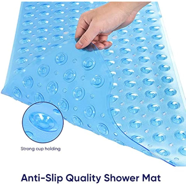 MOONLIGHT20015 Shower Bath Mat Non Slip Anti Mould & Mildew with Strong Suction Cups Grip and Drain Holes Soft Rubber Shower Mats - PVC Bathroom Mat Machine Washable (100x40cm, Blue)