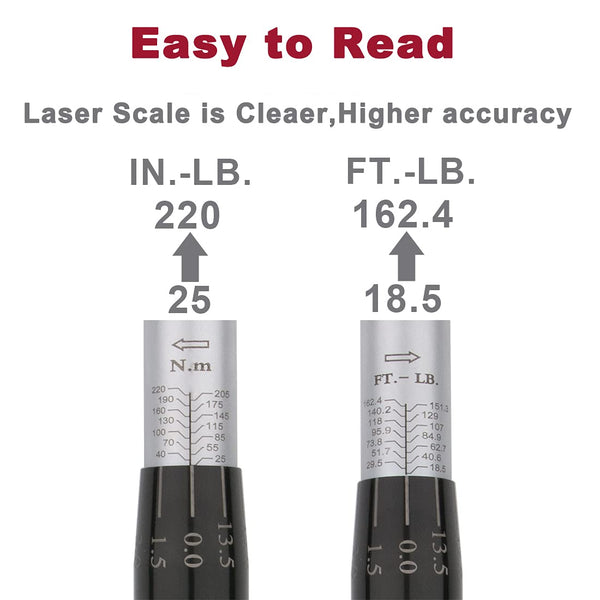 FOURROBBER Torque Wrench Set 1/2-inch Drive Click Bicycle Torque Wrench Dual-Direction Adjustable 90-Tooth Torque Wrench with Buckle 20-220Nm,Accuracy ± 3% Visit The Store