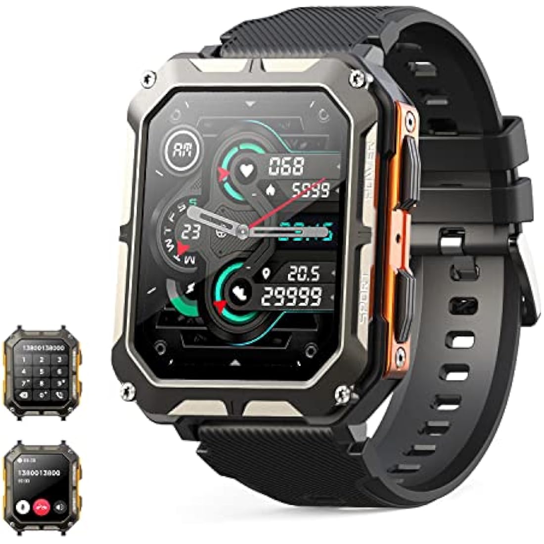 Smart watch military for men with call dials that can make calls and answer calls compatible for iOS Android, Fitness Activity tracker with IP68 Waterproof Ai voice, with 123 Sports Modes