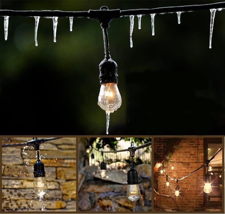 Svater Outdoor String Lights LED 15m, S14 48FT Festoon Lights Mains Powered with 15+1 2W Plastic Bulbs, IP65 Waterproof Garden String Lights for Patio Party Wedding, 2700K Warm White