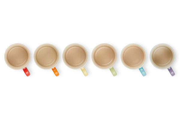 Le Creuset Stoneware Rainbow Coffee Mugs, 350 ml, Cerise, Volcanic, Teal, Ultra Violet, Soleil, Palm, 79114358359030