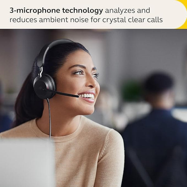 Jabra Evolve2 40 SE Wired Noise-Cancelling Stereo Headset With 3-Microphone Call Technology and USB-A Cable - MS Teams Certified, Works with All Other Platforms - Black