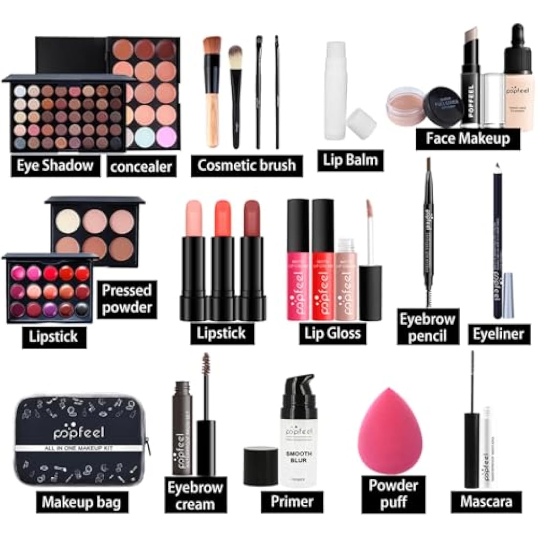 FantasyDay All-in-one Makeup Set Gift Surprise | Full Makeup Kit for Women Cosmetic Essential Starter Bundle Include Eyeshadow Palette Lipstick Blush Foundation Concealer Face Powder Lipgloss Brush