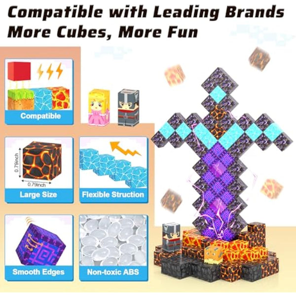 110PCS Magnetic Blocks - Build Mine Magnet World Magic Sword Portal Set, Magnet Kids Toys for Boys & Girls Age 3-5 4-8 5-7, STEM Magnetic Tiles Building Games Sensory Outdoor Toddler Toys