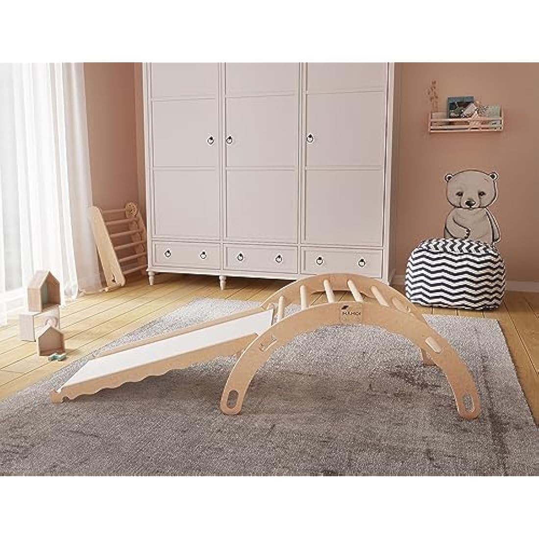 MAMOI® Indoor climbing frame for toddlers, Wooden baby gym, Play gym rocker toys made of wood for toddler, Rockers climbing frame