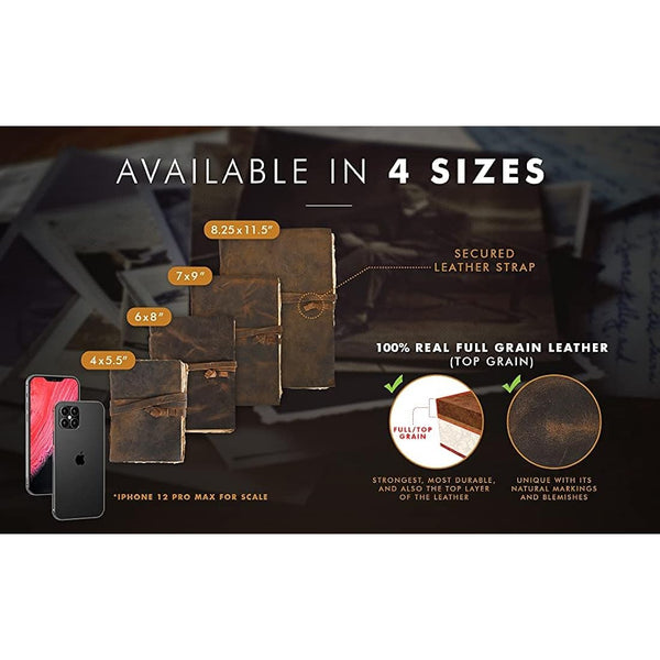 ALCRAFT Leather Journal Vintage Leather Bound Journal Handmade Antique Cover 33.02 X 25.4 CM