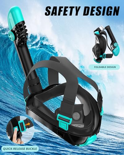 Lealinga Snorkel Set Adults Full Face Snorkel Mask with Flippers, Snorkeling Mask & Swim Fins, Panoramic View Snorkel Mask Fins Anti-Fog Anti-Leak