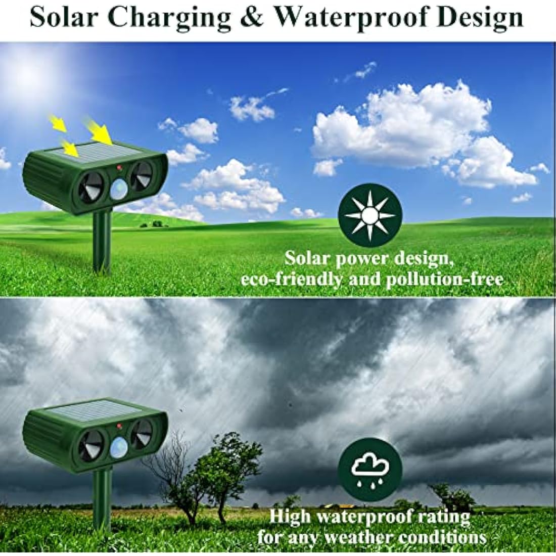 AKOFIC Cat Repellent Cat Scarer, Ultrasonic Solar Powered Waterproof Animal Repeller with Motion Sensor Flashing Light, Pest Deterrent Outdoor for Garden Yard Farm Cats Dogs Fox Birds Rat Wild Animals