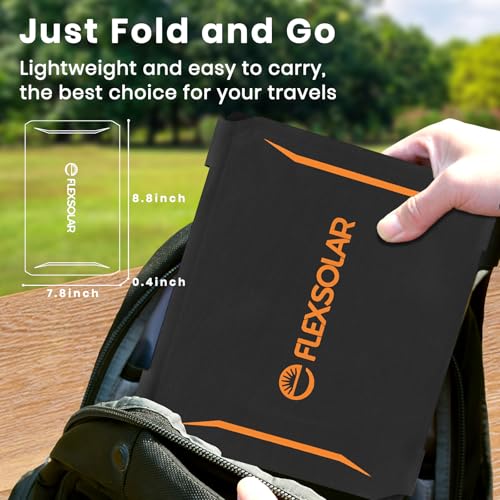 FlexSolar 20W Portable Solar Panel Charger for Camping, USB-A QC3.0 USB-C Waterproof Foldable Solar Panel for Mobile Phones Laptop Cellphones Power Bank Outdoor Hiking Fishing