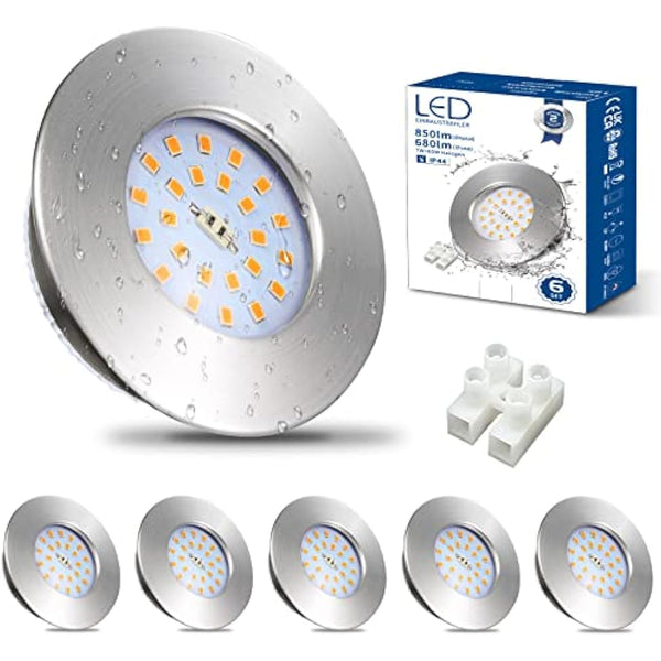 HiBay 6X 7W Recessed Lights Ultra Thin LED Downlights IP44 Ceiling Spotlights Chrome Round Down Light Warm White for 60-68mm Ceiling Hole of Bathroom Kitchen Soffits