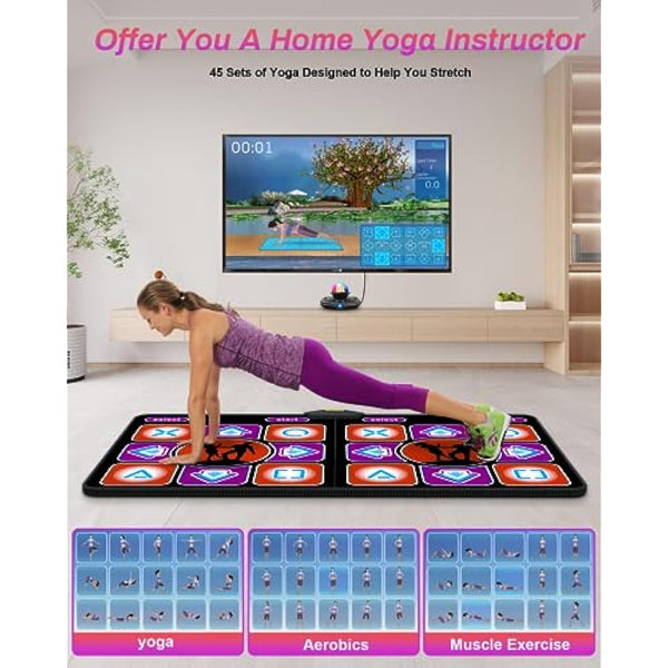 Acelufly Dance Mat, Flannel Dance Mat for TV with Camera, Double Dance Game Mat with Wireless Controller, Non-Slip Dance Pad for Kids Adults, Gifts for Girls Boys