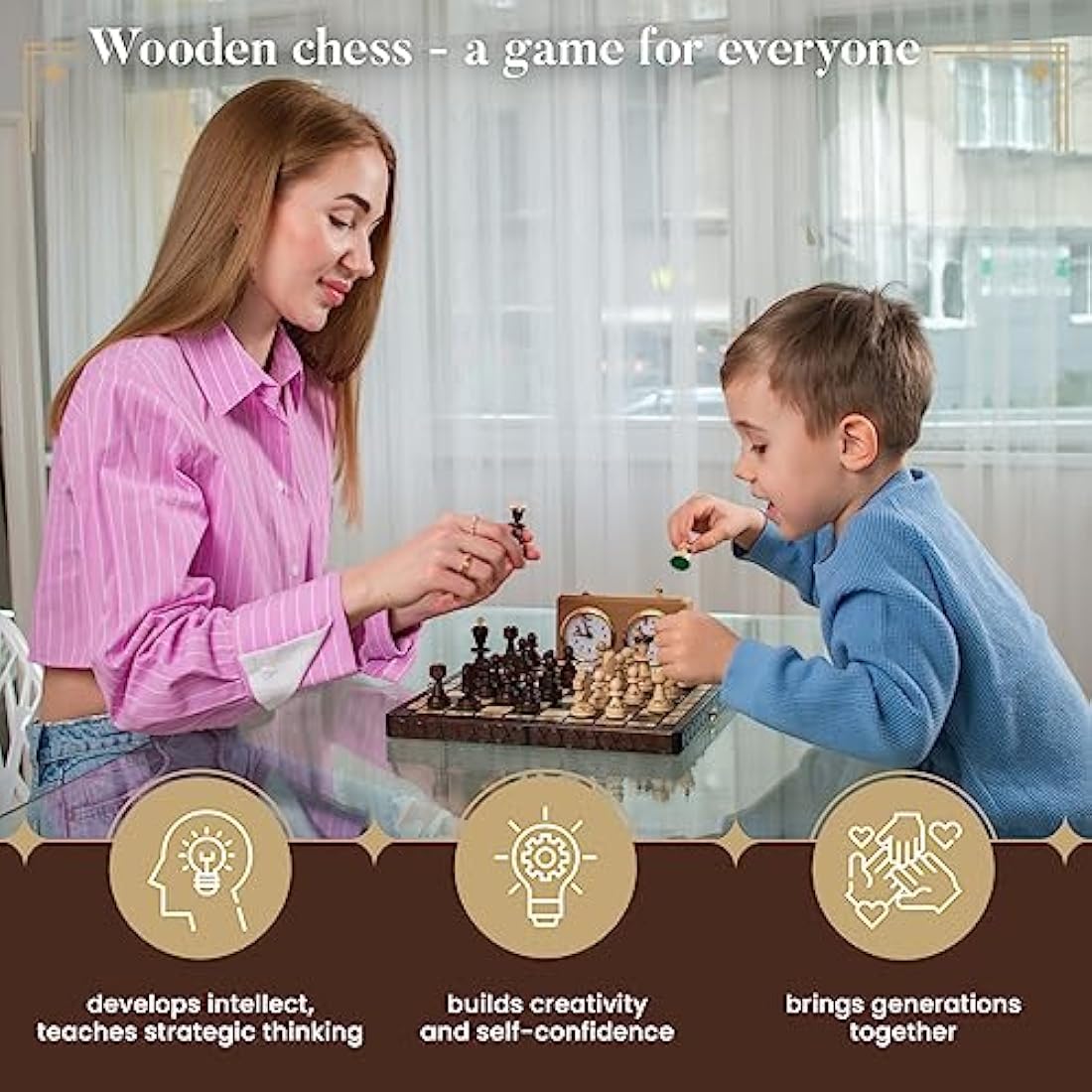 Master of Chess Wooden Chess Set with Pieces “PEARL” 30 cm / 12 in - Handcrafted Small Portable Chess Board Game for Adults and Kids - Solid Construction