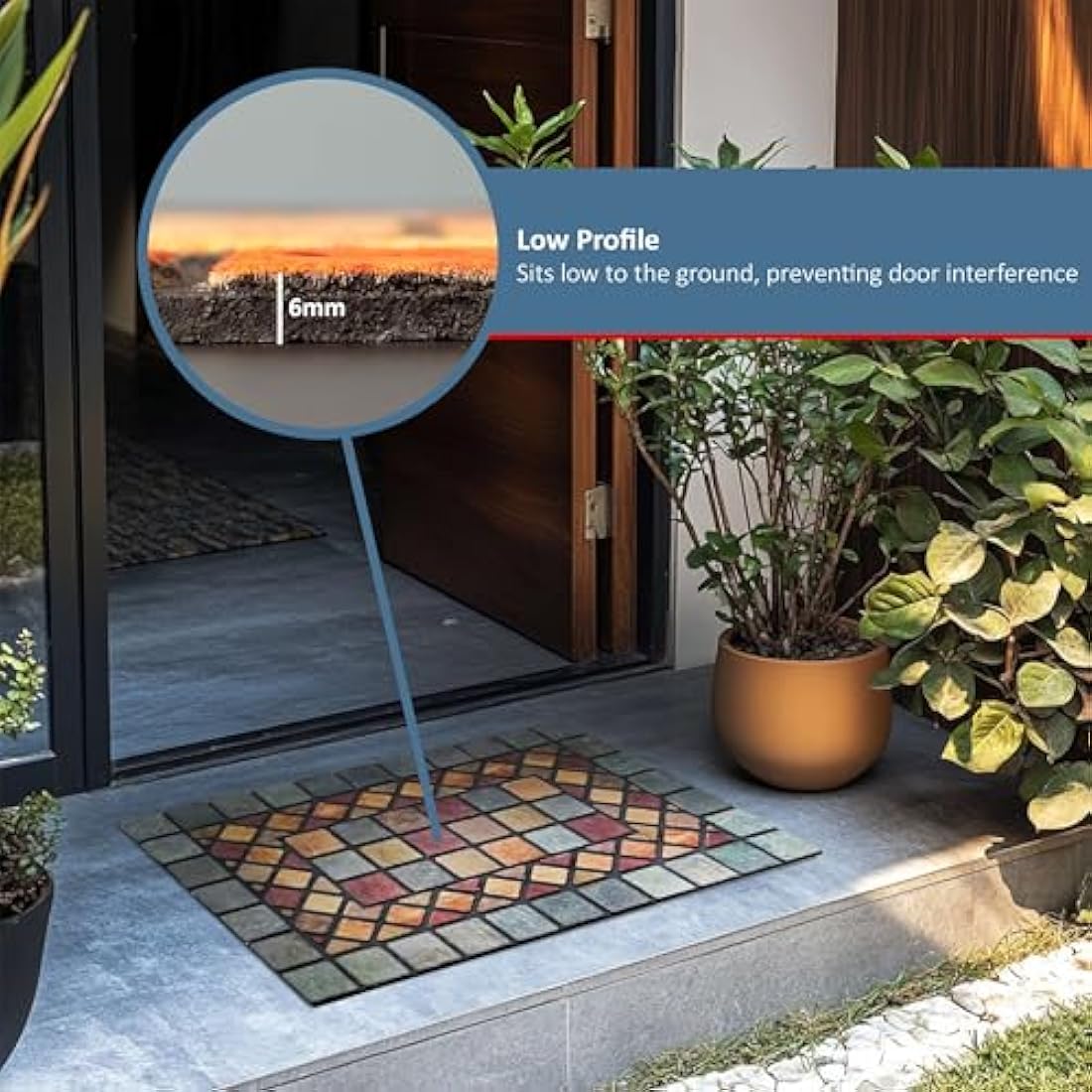 Nicoman Tile Heavy Duty Boot Scraper Doormat, Non-Slip Anti-Fatigue Eco-Friendly Rubber Indoor/Outdoor Door Mat, Rectangular (90x60cm), Blue Border