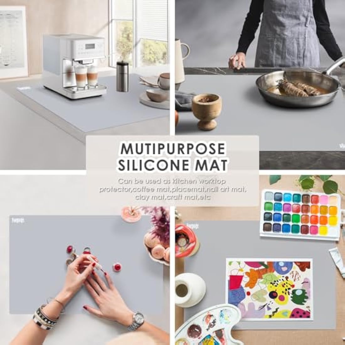 36.2" x 24" Extra Large Silicone Mat for Epoxy Resin, Nonstick Silicon Mats for Crafts Jewelry Casting, Non-Slip Kitchen Table Placemats for Countertop Protector Heat Resistant by Foepoge, Grey