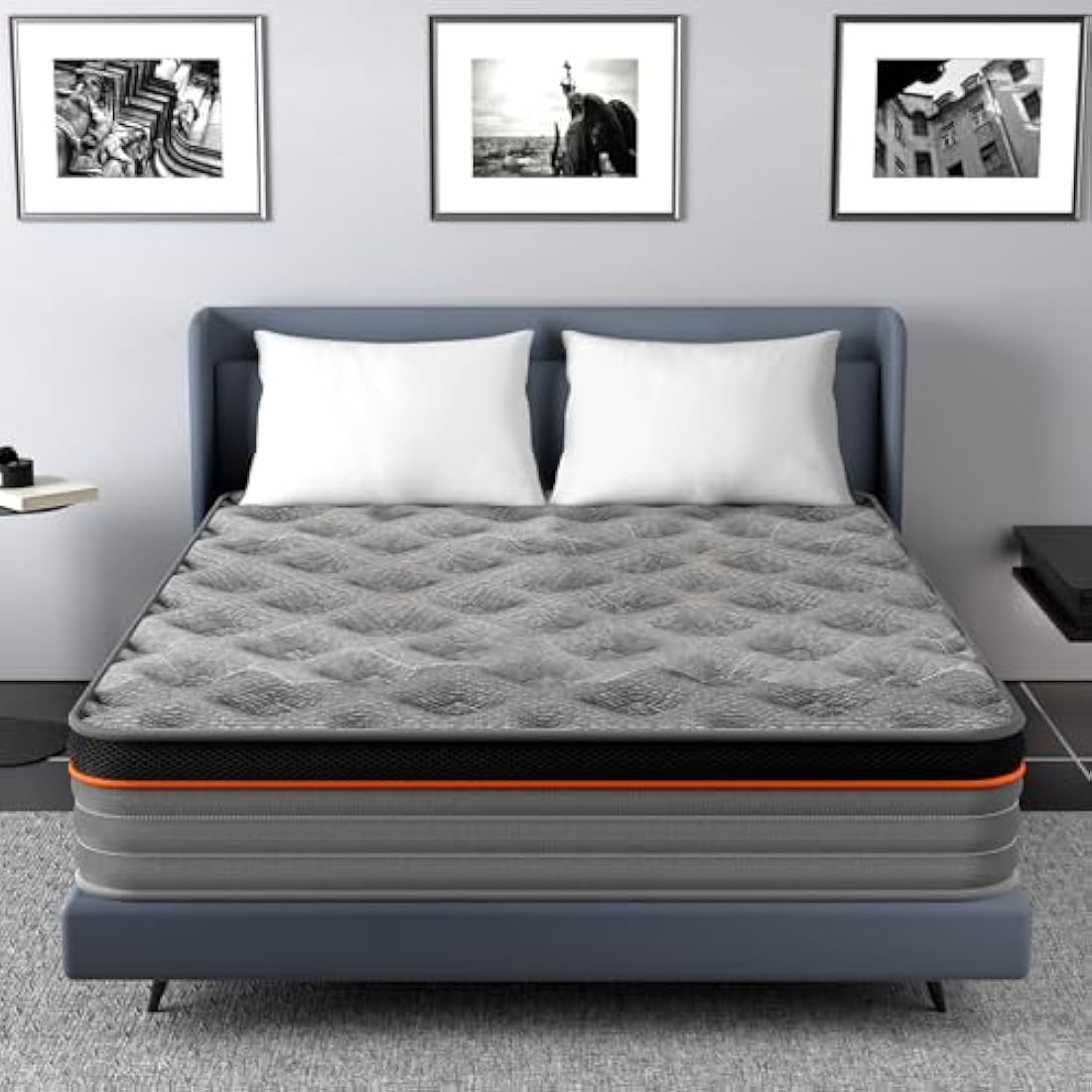 Good Nite King Size Mattress Pocket Springs 5FT 10 Inch Hybrid Medium Firm Bed 150x200x25cm with 9-Zone Support Reinforced Edges Breathable Grey Knit Fabric Mattress in a Box