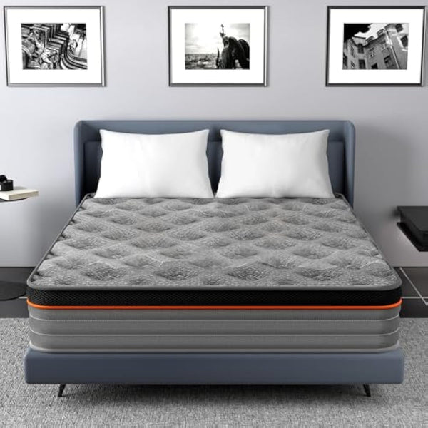 Good Nite King Size Mattress Pocket Springs 5FT 10 Inch Hybrid Medium Firm Bed 150x200x25cm with 9-Zone Support Reinforced Edges Breathable Grey Knit Fabric Mattress in a Box