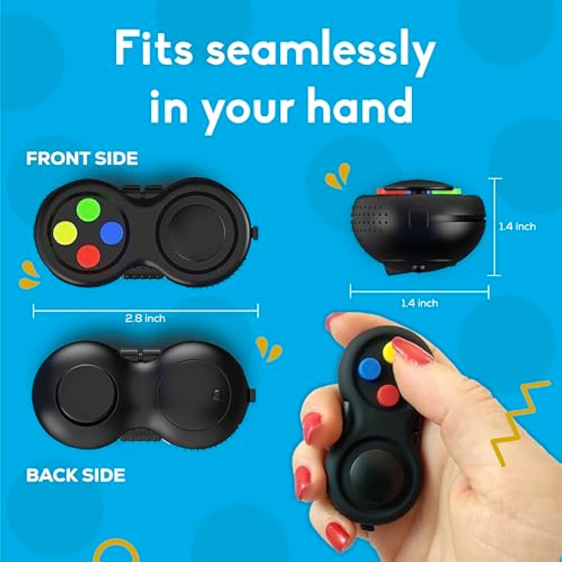 PILPOC Fidget Pad Controller - Premium Quality Controller Game Focus Toy, Smooth ABS Plastic with Exclusive Protective Case, Fidget Flippy Chain Included (Black & Black)