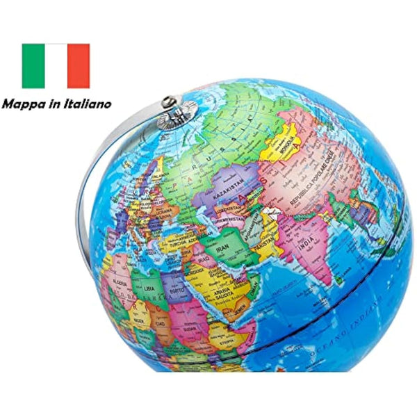 EXERZ 23 cm illuminate globe metal base - Italian Map - student globe with wire-free LED lighting, political map (time of day), constellation stars (night)