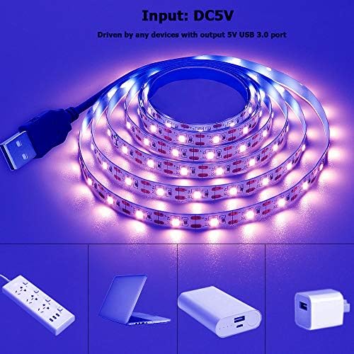 GOMING 5V Purple 395-400nm USB LED Strip Light USB Powered 4M (2pcs x 6.6ft) 240LEDs Black Light Flexible SMD2835 No-Waterproof IP20 LED Tape Lights
