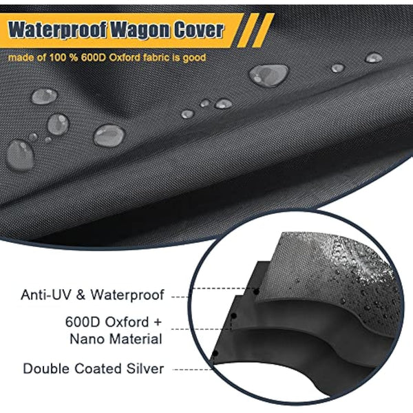 Folding Wagon Cover, Garden Wagon Cover, 600D Heavy-Duty Fabric Waterproof Dustproof UV Resistant, 38"D x 22"W x 20"H (Black)