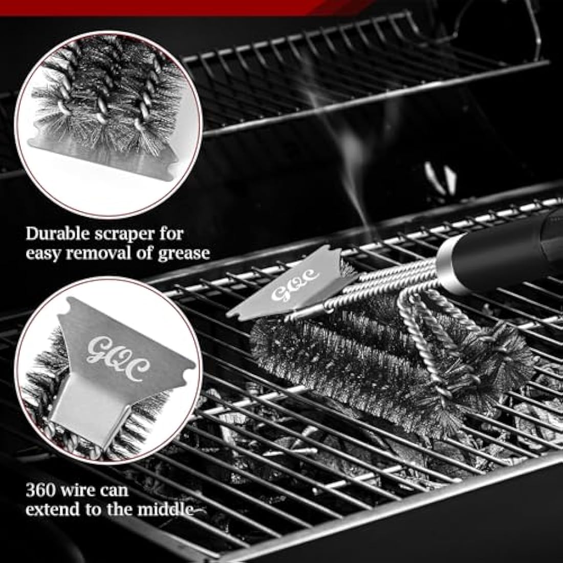 GQC BBQ Grill Cleaning Brush&Scraper – Barbecue Wire Brush for Grill– 18.3'' Stainless Grill Grate Cleaner - Safe Grill Accessories&Tools for Charcoal/Electrical/Infrared, Easier and Effective Clean