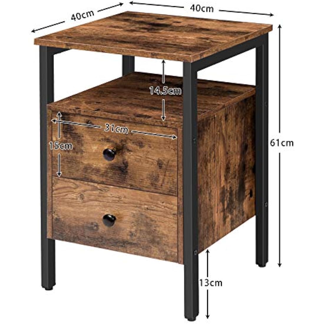 HOOBRO Bedside Table with 2 Drawers, Industrial Sofa Side End Table, Nightstand, End Table with Storage Shelves, for Living Room, Bedroom, Accent Furniture, Easy Assembly, Rustic Brown EBF43BZ01G2