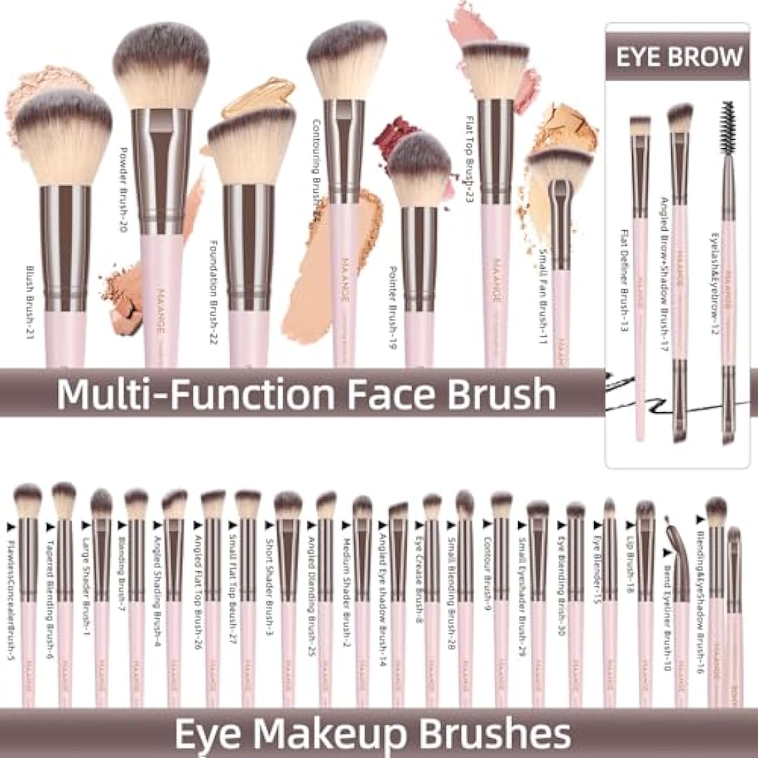 MAANGE Makeup Brush Set, 51 Pcs Makeup Tool Set Premium Synthetic Foundation Powder Concealers Eye shadows Blush Makeup Brushes(Pink)