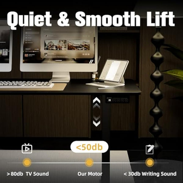 ERGOMAKER Electric Standing Desk 160x70cm, Height Adjustable Stand Up Desk with Hooks and Memory Smart Handset for Home Office, Black