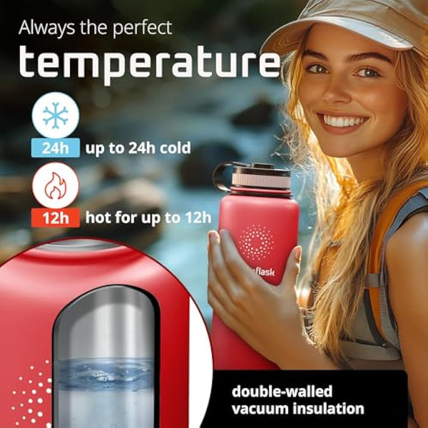 Stainless Steel Water Bottle with Straw & 3 Lids: 1 & 0,5L Leak-Proof BPA-Free Vacuum Insulated ACTIVE FLASK Drinking Bottles Hot Cold: Double Walled Outdoor Drink Thermo Mug Tea Coffee Sport Gym Bike