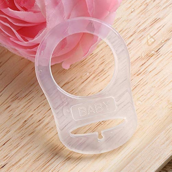 10Pcs Baby Dummy Pacifier Holder Clip Ring Button Style Pacifier Adapter Soft Silicone Baby Pacifier Clips Holders Dummy Clips Adapter(Clear)