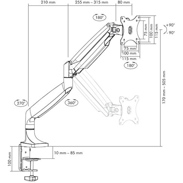 ICY BOX Monitor Mount for 1 Monitor up to 32 Inches (up to 9 kg, VESA 75 x 75/100 x 100), 2 Mounting Options, Swivel and Tilt, Cable Management, Ergonomic, Silver