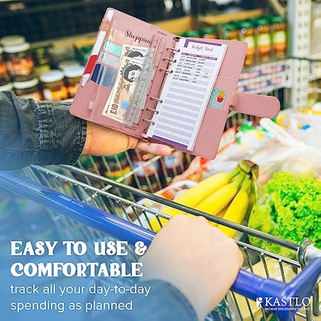 KASTLO A6 PU Leather 51pcs Budget Binder Notebook - Money Saving Wallet with Plastic Money Wallet Organiser, Label Sticker, Ruler - Budget Planner & Cash Envelopes for Cash Stuffing Wallet UK - Nude