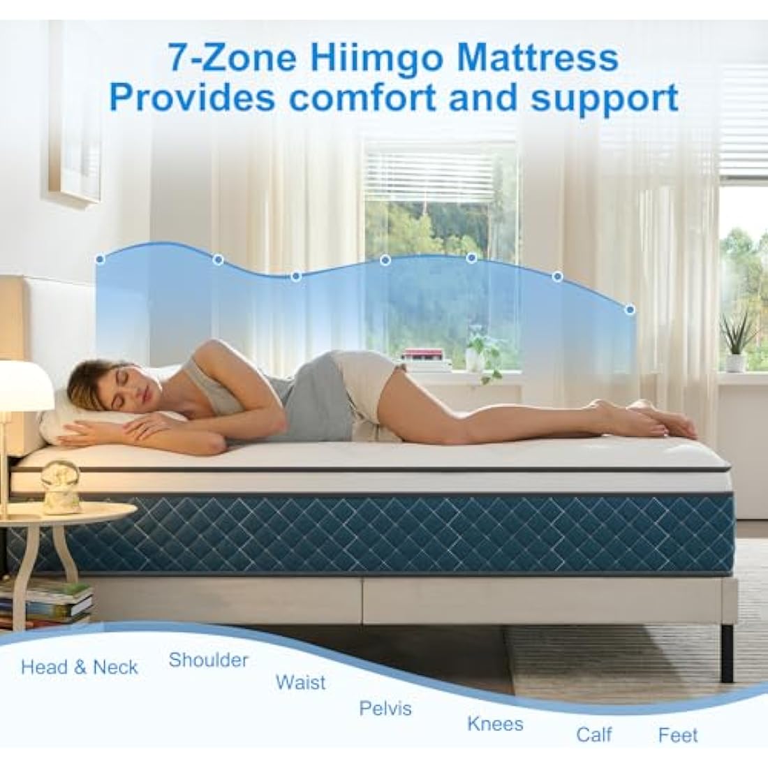 Hiimgo Double Mattresses, Pocket Sprung Mattresses with Soft Fabric, Medium Firm for Pressure and Back Pain Relief, Mattress in a Box (135×190×25cm)