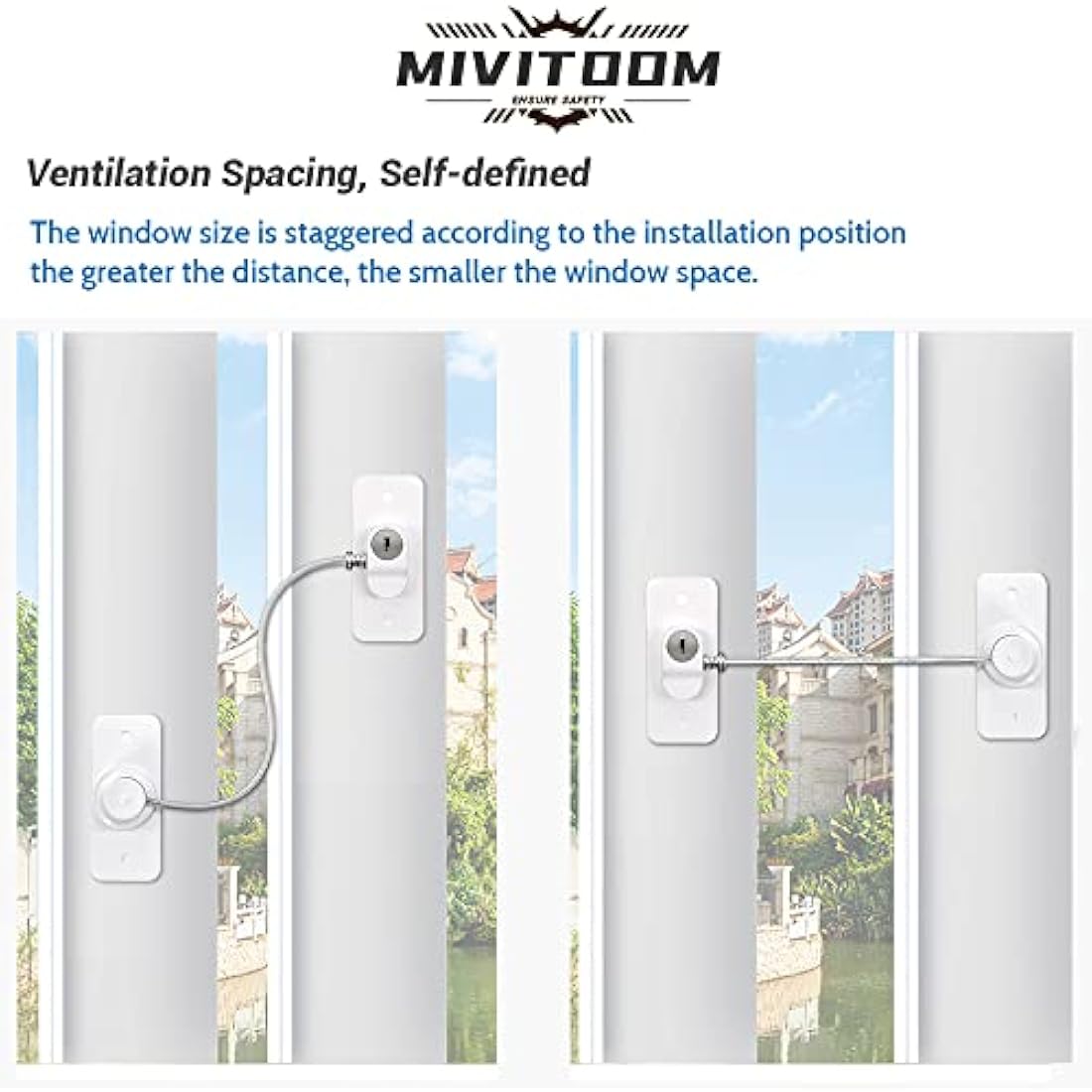 4 Pack Window Restrictors for UPVC Windows, Safety Locks with Key Cable Lock Door Fridge Cupboard for Children,Drillable/Self-Adhesive