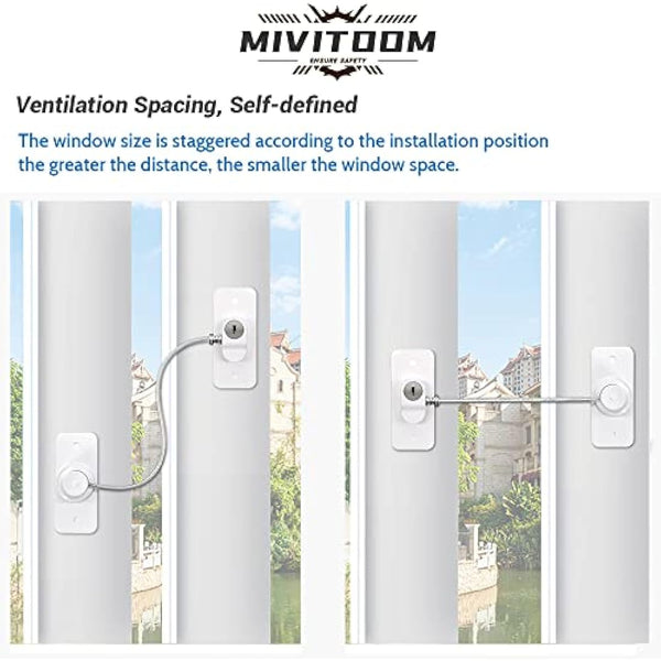 4 Pack Window Restrictors for UPVC Windows, Safety Locks with Key Cable Lock Door Fridge Cupboard for Children,Drillable/Self-Adhesive