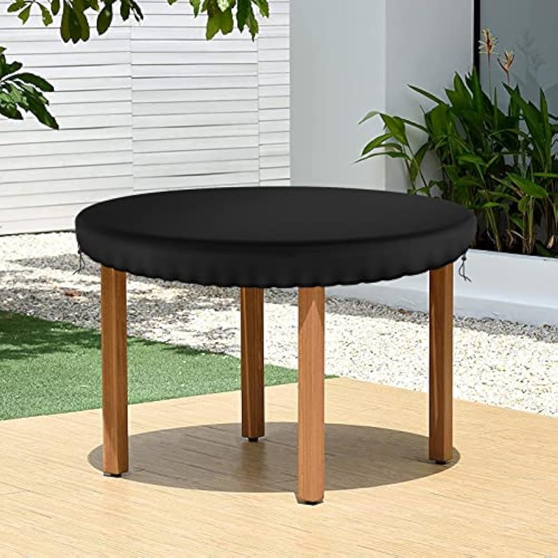 Delixike Garden Table Cover Round, Patio Table Top Cover, Outdoor Garden Furniture Cover Fitted Round Table, Waterproof Tablecloth, Wipe Clean Table Cover for Outdoor/Indoor Use, Diameter 114cm Black