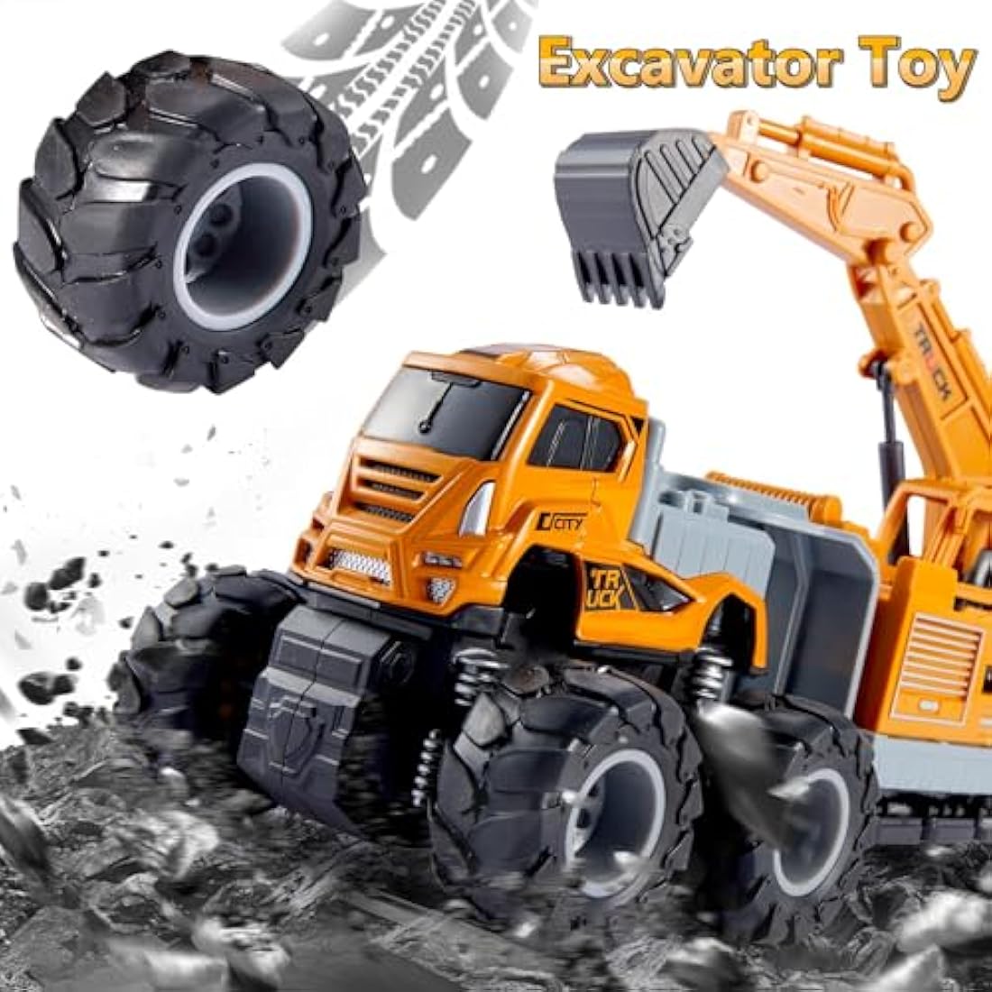 HERSITY Construction Excavator Toy Diggers for Boys Age 3, Diecast Cars Tow Truck 10.43inch Engineering Vehicle Presents for Kids Toddler
