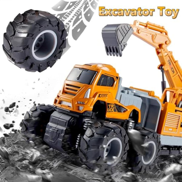 HERSITY Construction Excavator Toy Diggers for Boys Age 3, Diecast Cars Tow Truck 10.43inch Engineering Vehicle Presents for Kids Toddler