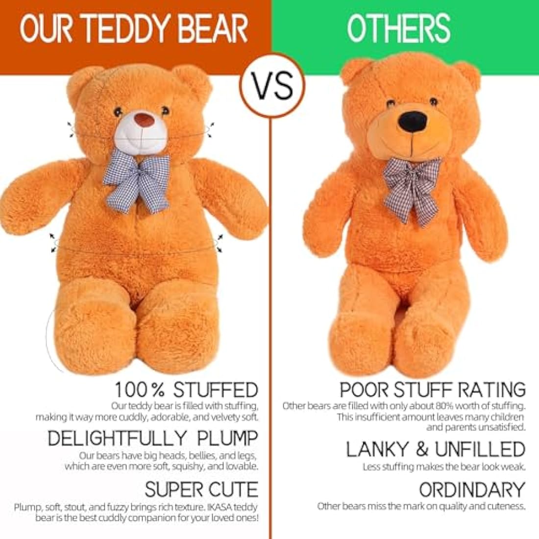 IKASA Giant Teddy Bear Soft Toys Stuffed Animals (78cm, brown)